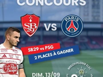 ⚡️ JEU CONCOURS - SB29 VS PSG 

Breizh Plombelec te fait gagner 2 places pour aller voir le match du Stade Brestois 29 contre Paris Saint Germain ce dimanche...