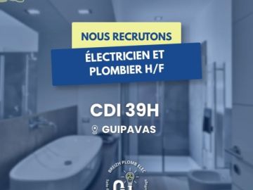 🔧 BREIZH PLOMBELEC RECRUTE !

👷‍♂️Électricien H/F
👷‍♂️Plombier H/F

Tu as au moins 5 ans d’expérience dans les métiers de l’électricité et de la plomberie ?...